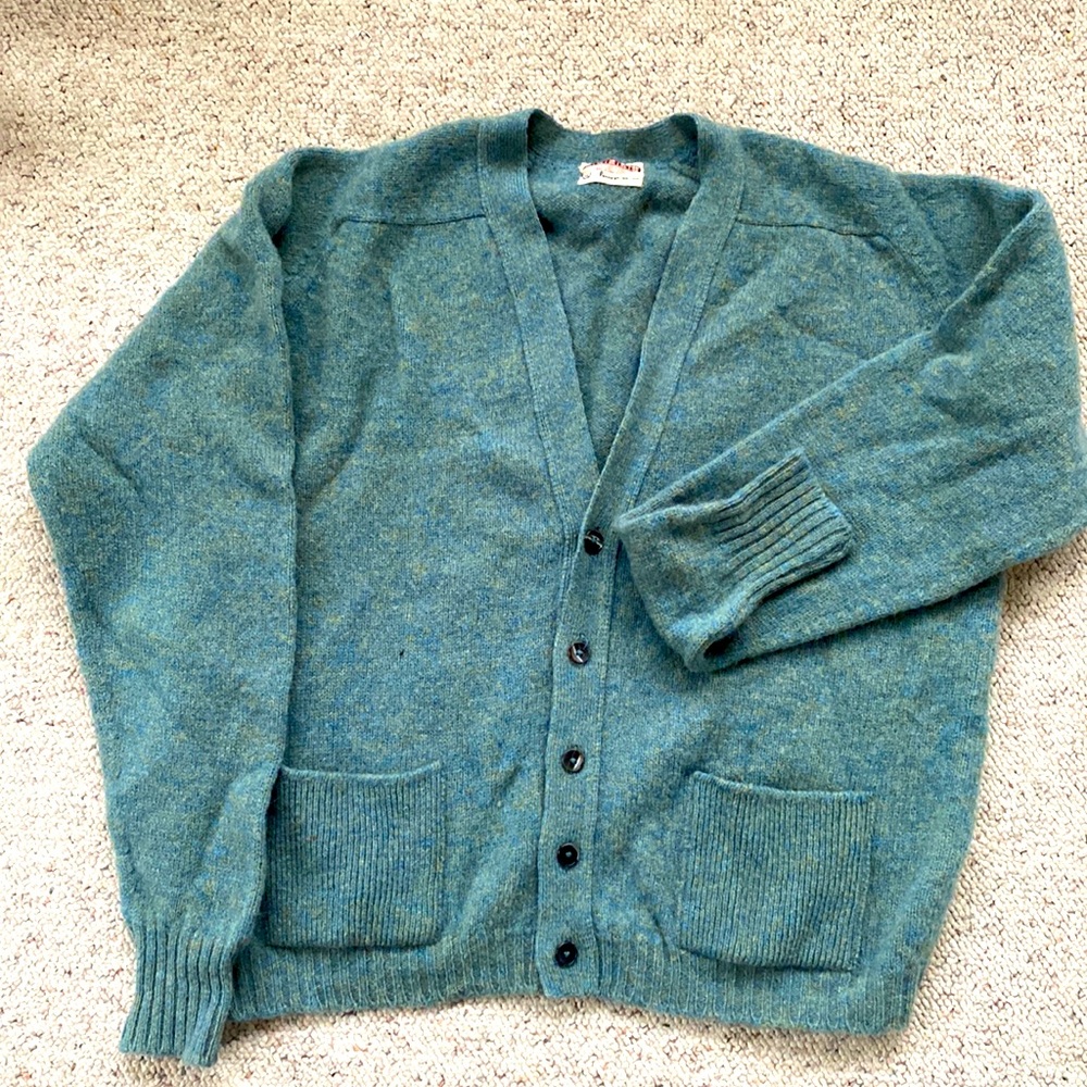 Vintage Scottish 100% Shetland Virgin Wool Button Front Cardigan JCpennys 60s70s